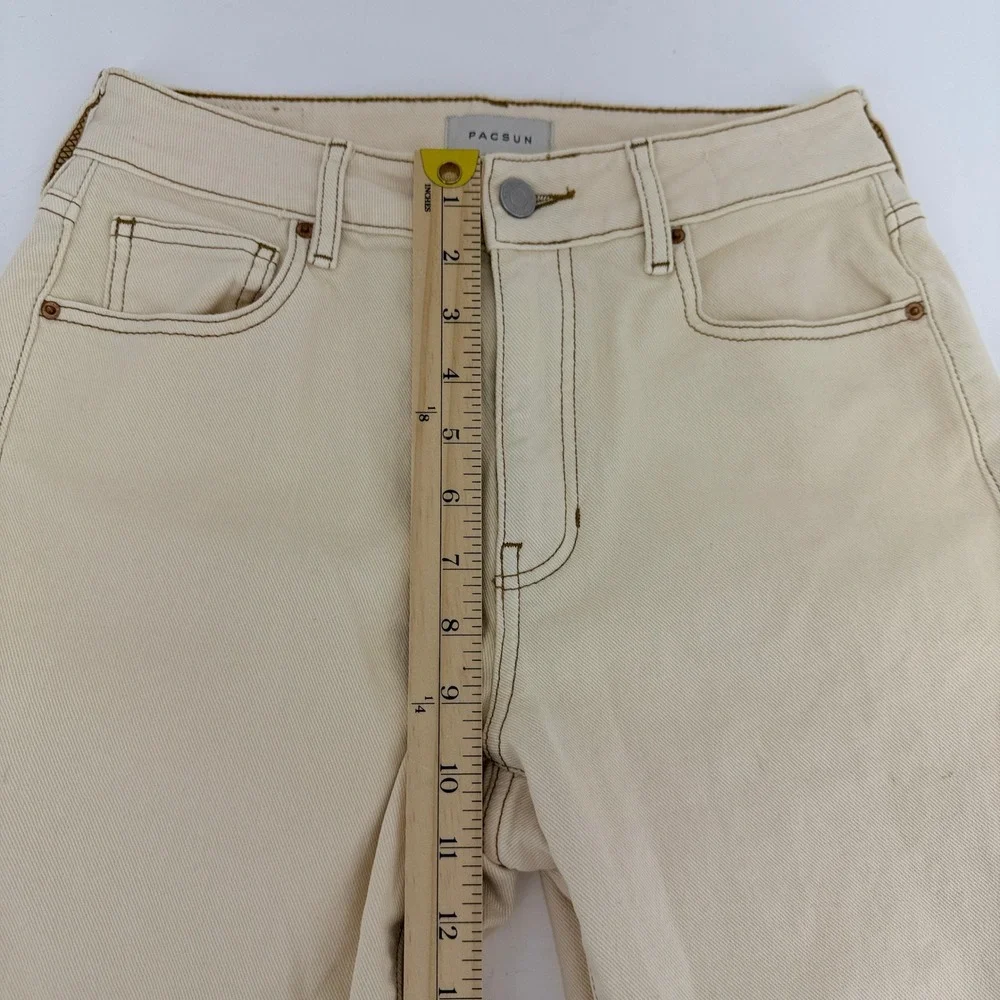 PacSun Stretch Mom Jeans Cream Tan High Rise Tapered Denim Size 26 - Picture 8 of 15